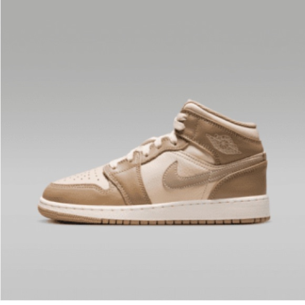 Kid- Nike Cream and Khaki Air Jordan Mid Sneakers